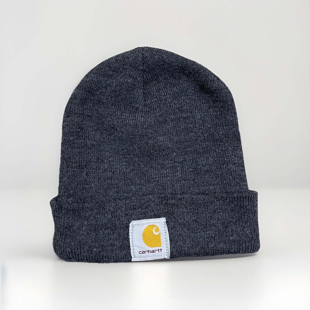 Carhartt‎ Beanie Adult  Gray Knit Cuffed One Size Logo Patch Warm